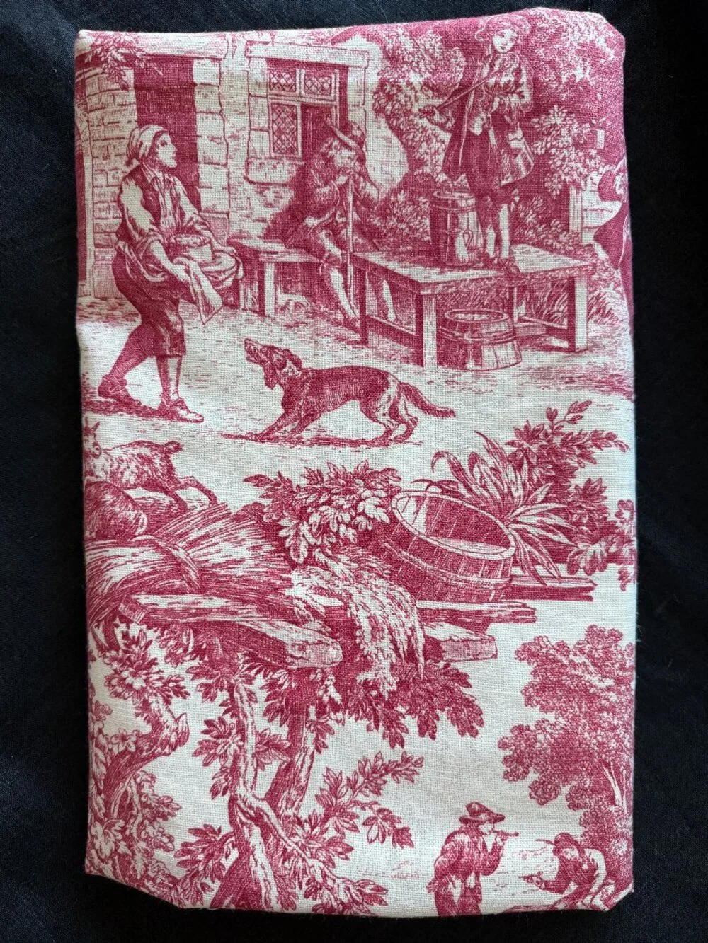 Vintage Toile Print Laura Ashley French Country Pastoral 3 yards Cranberry Cream